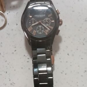 Emporio Armani Black and Rose Gold Watch